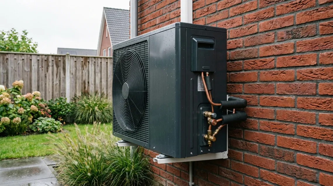 Warmtepomp installatie in Ens - Warmtepomp buitenunit tegen gevel geplaatst